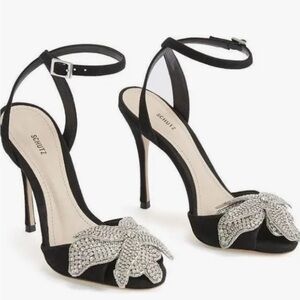 Schutz Black Suede Strappy Heels with Beautiful Crystal Flowers